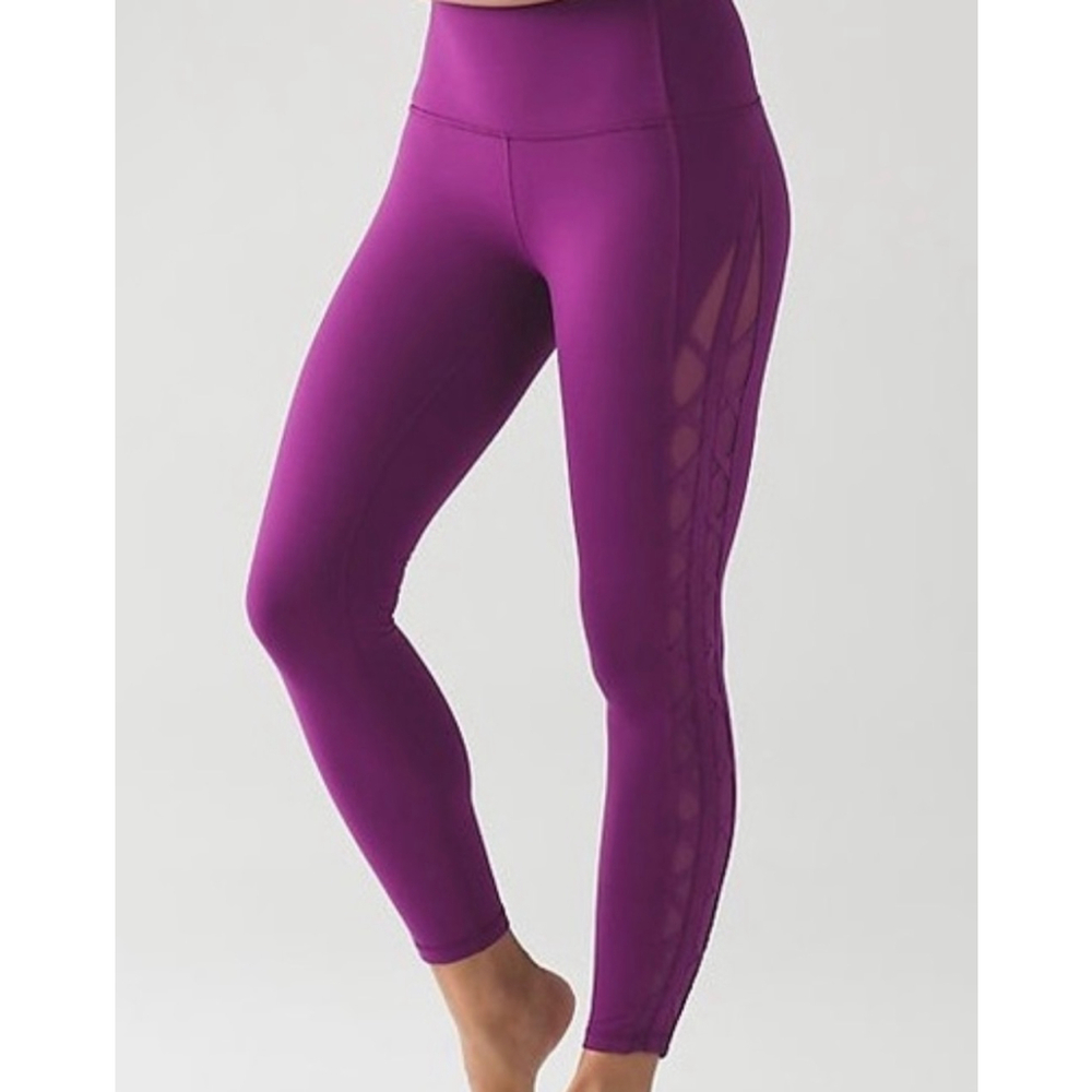 Women's Lululemon Purple High Times Rhythm Leggings with Criss Cross Detail - Picture 1 of 5